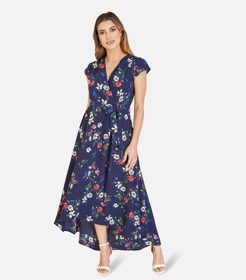 Mela Navy Daisy Print Wrap Midi Dress New Look