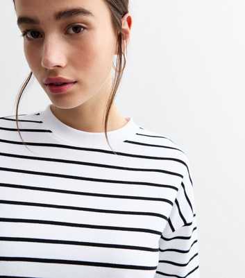 White Premium Heavyweight Cotton Long Sleeve Striped Top