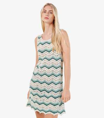 Apricot Pale Blue Zig Zag Crochet Mini Dress