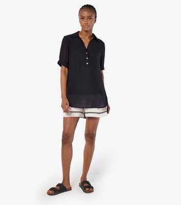 Apricot Black Short Roll-Sleeve Shirt