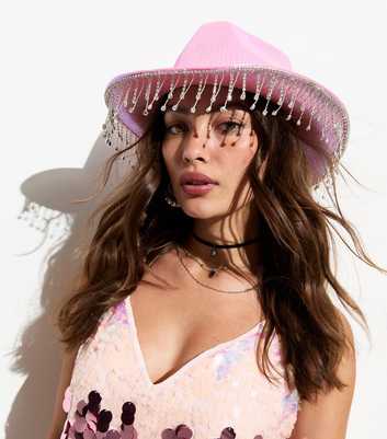 Public Desire Pink Diamanté-Fringe Cowboy Hat 