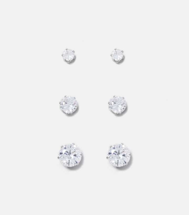 New Look Rhinestone Muse 3 Pack Silver-Tone Rhinestone Stud Earrings | New Look