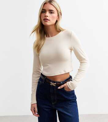 Petite Cream Cropped Long Sleeve Top