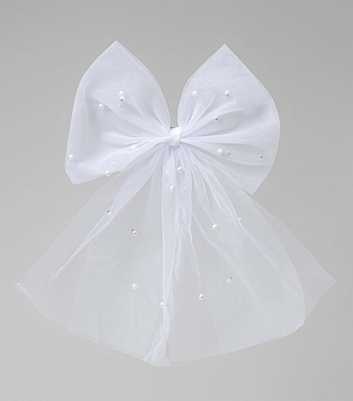 Muse White Mesh Faux Pearl Bow Clip
