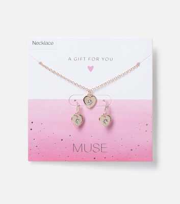 Muse Gold-Tone Heart Necklace Earrings Set