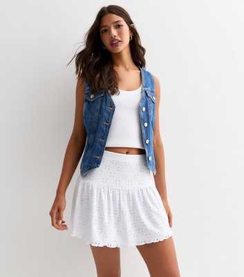 White Embroidered Mini Skirt