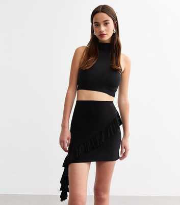 Black Ruffle Trim Mini Skirt 