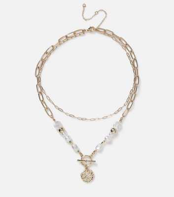 Muse Gold-Tone Faux Pearl Coin Charm Layered Necklace