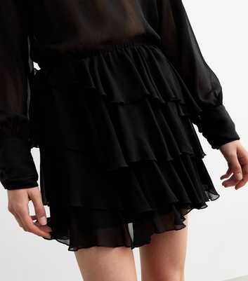 Black Ruffled Chiffon Mini Skirt 