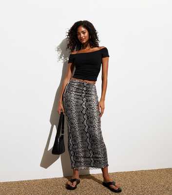 Brown Mesh Snake Print Midi Skirt