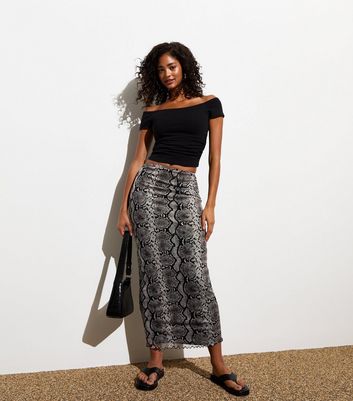 Brown Mesh Snake Print Midi Skirt New Look