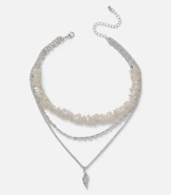 Freedom Silver Tone Faux Pearl Shell Layered Necklace