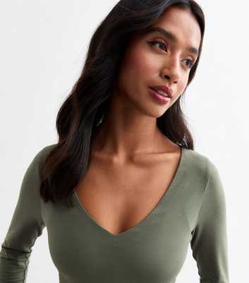 Petite Khaki V Neck Bodysuit