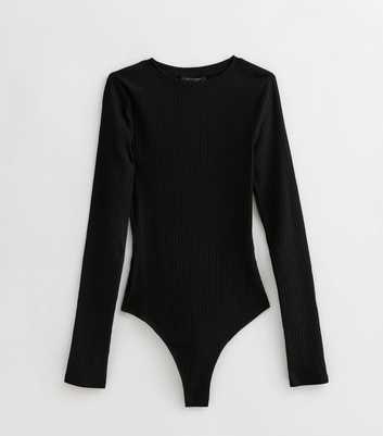 Tall Black Crew Neck Ribbed Jersey Bodysuit