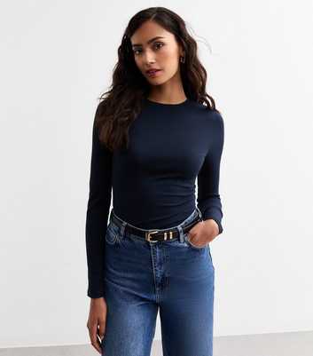 Tall Navy Crew Neck Ribbed Jersey Bodysuit