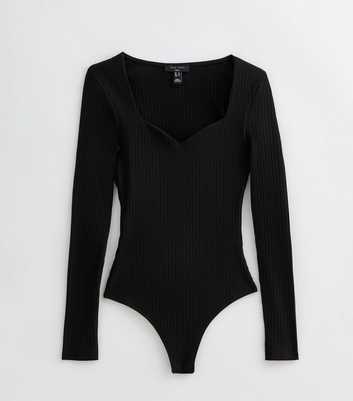 Tall Black Ribbed Sweetheart Neck Bodysuit