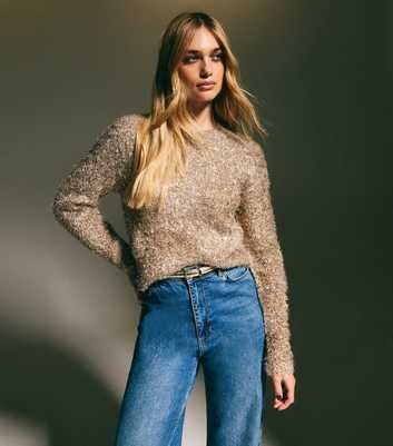 Gold Sparkle Yarn Textured Crew Neck Jumper