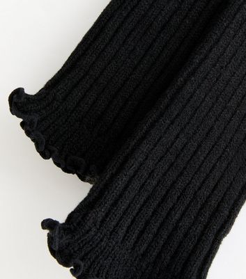 Black Ribbed Knit Bow Leg Warmers New Look