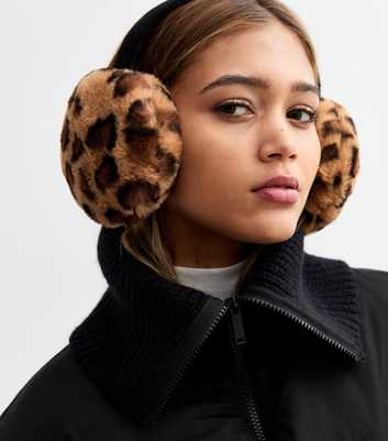 Brown Leopard Print Faux Fur Earmuffs