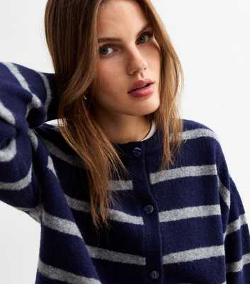 Blue Fine Knit Striped Cardigan