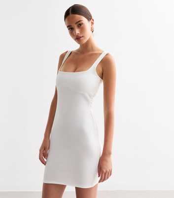 Cream Square Neck Seam Detail Mini Dress