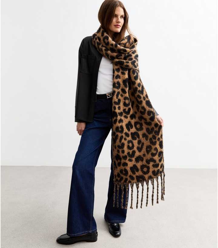 Brown Heavyweight Leopard Print Scarf