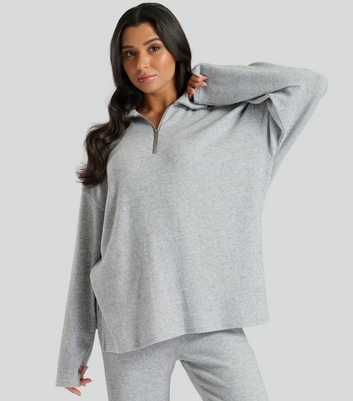 Loungeable Grey Soft Knit Quarter Zip Top