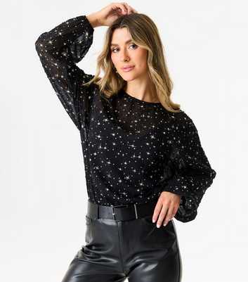 Gini London Black Glitter Star Bodysuit