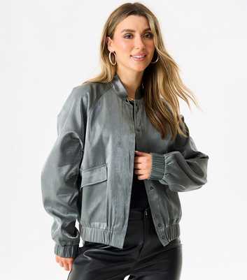 Gini London Grey Metallic Bomber Jacket