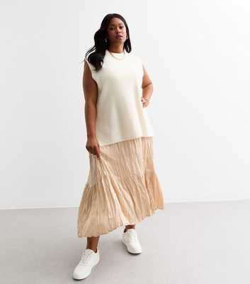 Curves Cream Crinkle Satin Maxi Skirt 