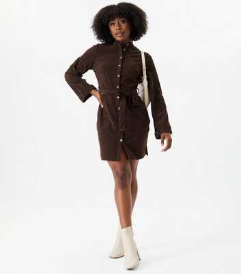 Gini London Brown Corduroy Shirt Dress