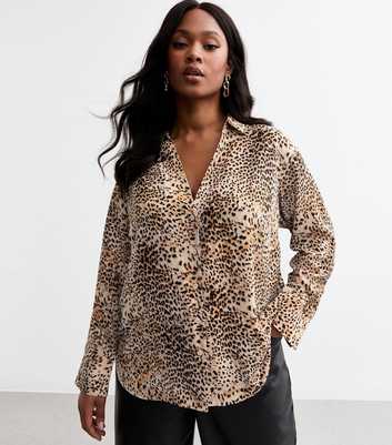 Curves Brown Leopard Print Crepe Shirt