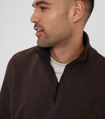 Men's Threadbare Brown Half-Zip Sweatshirt New Look