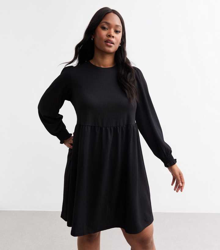 princess polly baby blue dress Curves Black Crinkle Long Sleeve Mini Smock Dress