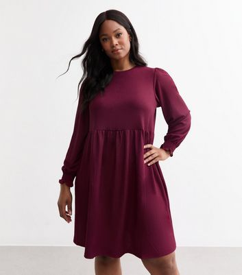 Burgundy Smock Dress ASOS DESIGN Cord Smock Mini Dress With Peplum Hem In