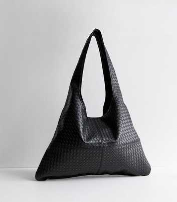 Public Desire Hobo Black Woven Leather Look Tote Bag 