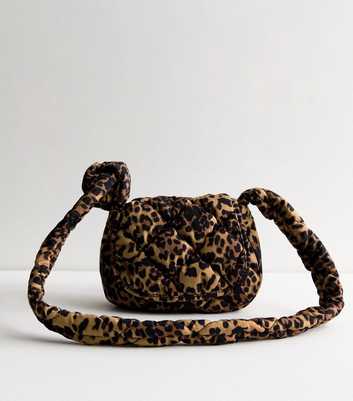 Public Desire Brown Quilted Leopard Print Crossbody Bag