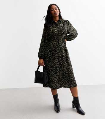 Curves Green Patterned Midi Shirt Dress