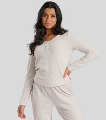 Loungeable Cream Brushed Rib Henley Top