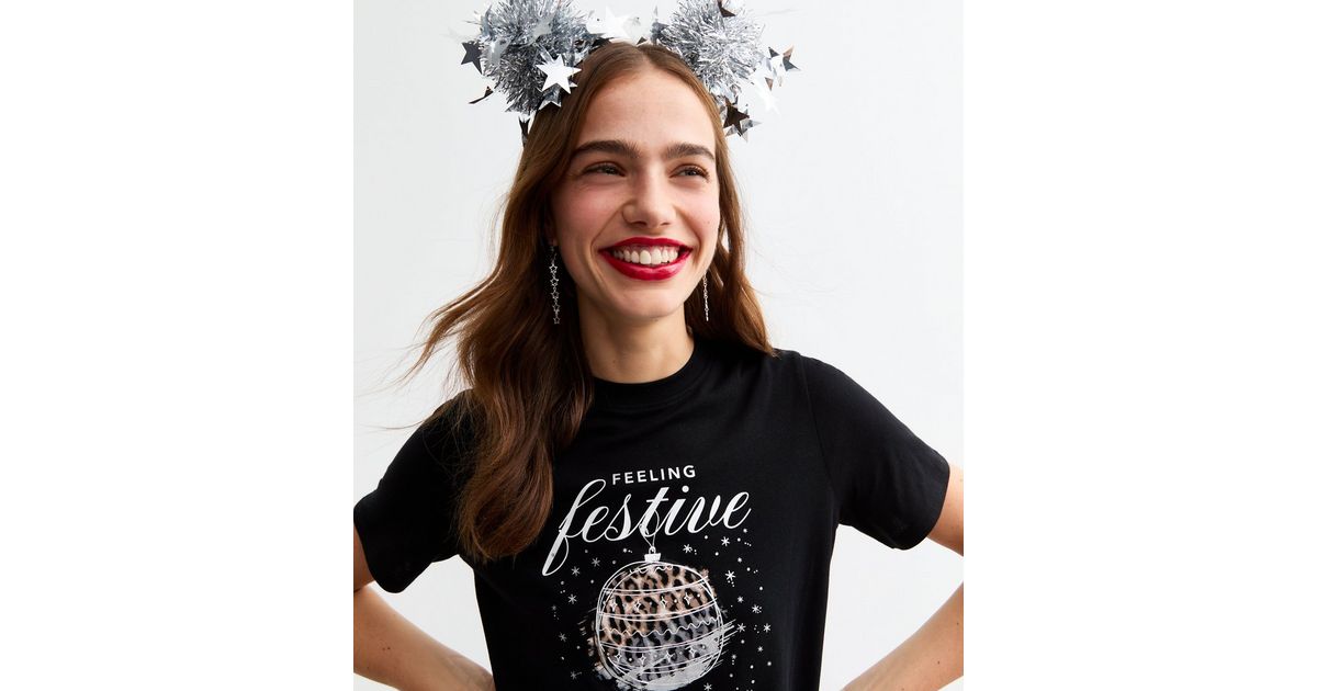 Black Christmas Feeling Festive Cotton T Shirt New Look