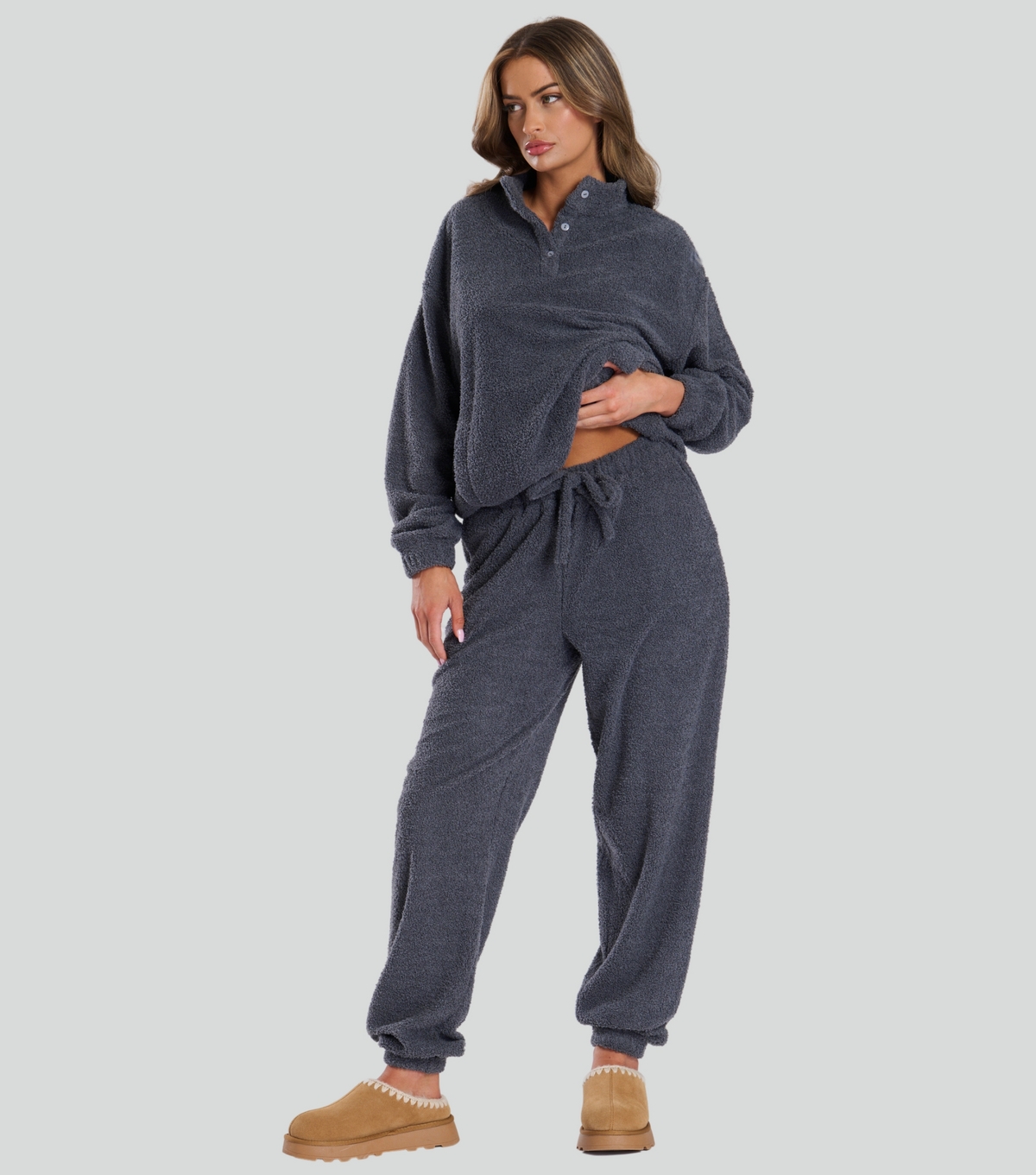 Women's Dark Grey Soft Fuzzy Joggers Loungeable New Look