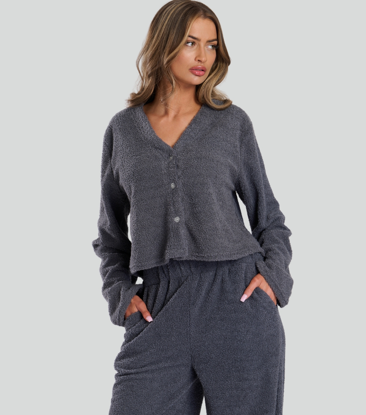 Women's Dark Grey Soft Fuzzy Cardigan Loungeable New Look