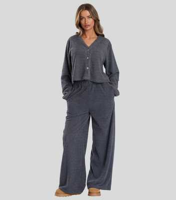 Loungeable Dark Grey Soft Fuzzy Wide Leg Pants