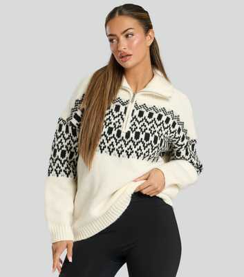 South Beach Cream Fairisle Half Zip Jumper