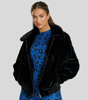 South Beach Black Faux Fur Zip Up Bomber Jacket