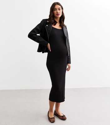 Maternity Black Rib Jersey Midi Dress