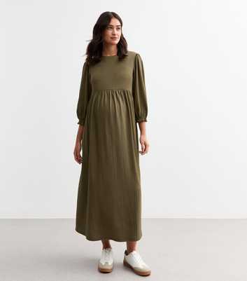 Maternity Khaki Midi Smock Dress