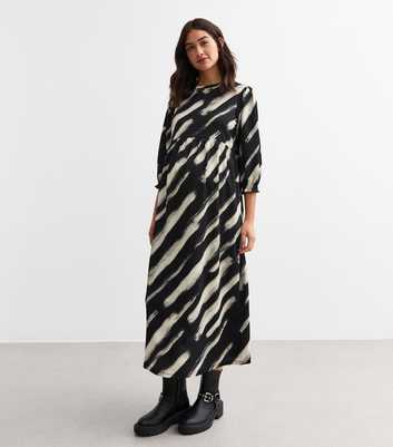 Maternity Black Brush Stroke Midi Smock Dress