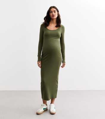 Maternity Khaki Rib Jersey Midi Dress