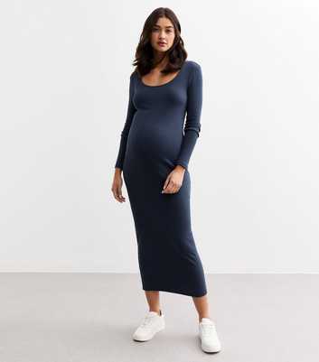 Maternity Navy Rib Jersey Midi Dress